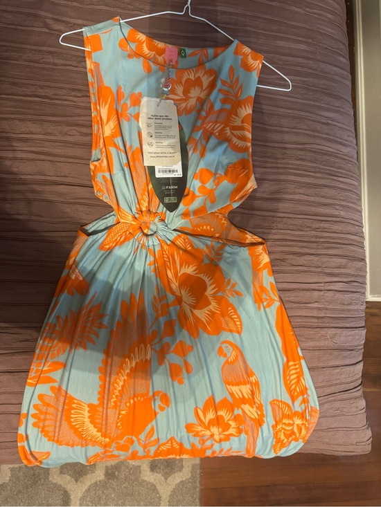 FARM Rio Dresses & Skirts - FARM Rio Blue and Orange Tropical Knot-Front Dress